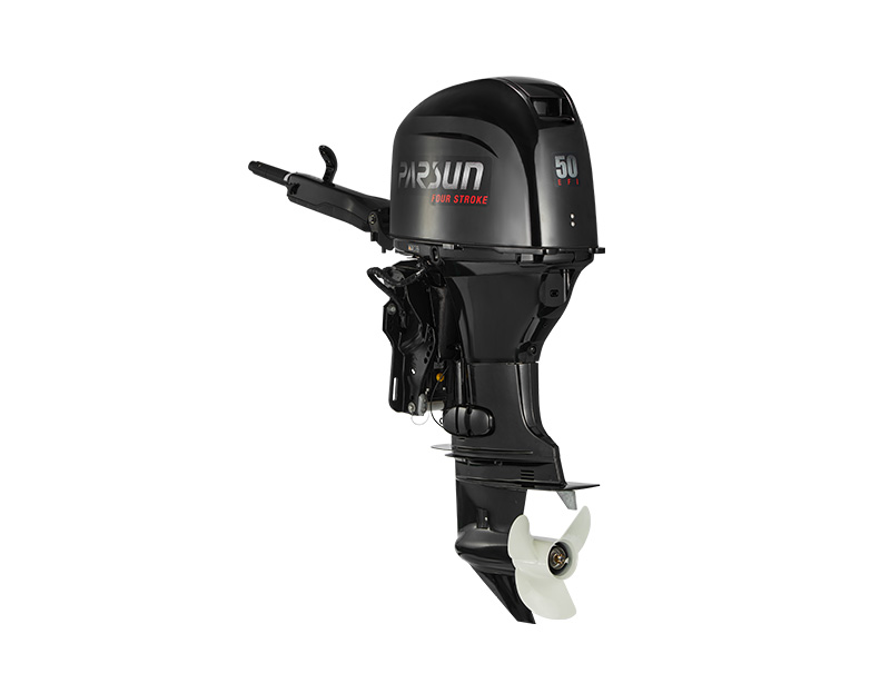 side view of F50BEL outboard motor with multifunction tiller handle